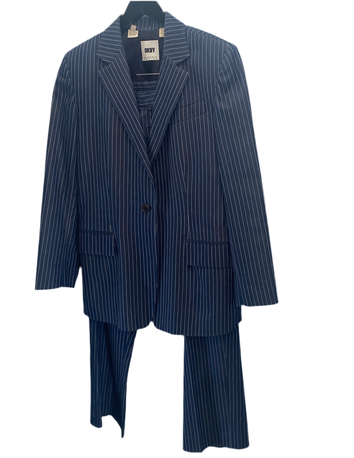 DKNY Petite Blue Pinstipe 2 Piece Suit