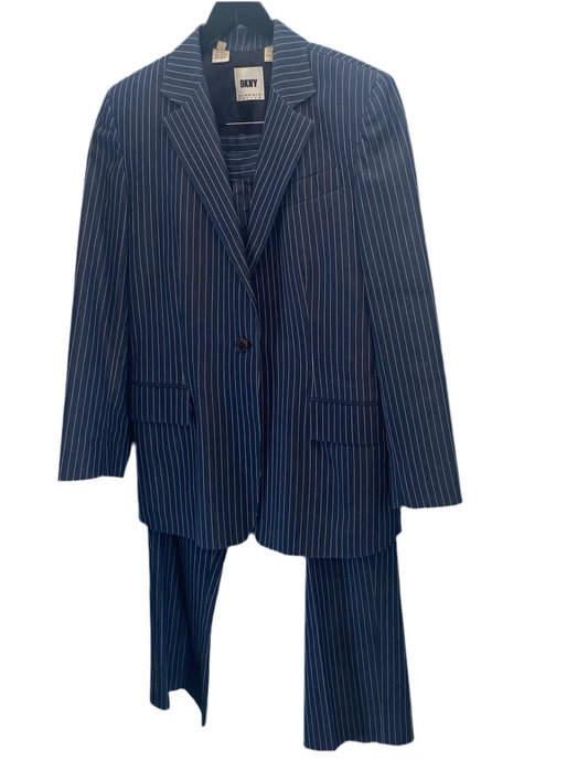 DKNY Petite Blue Pinstipe 2 Piece Suit