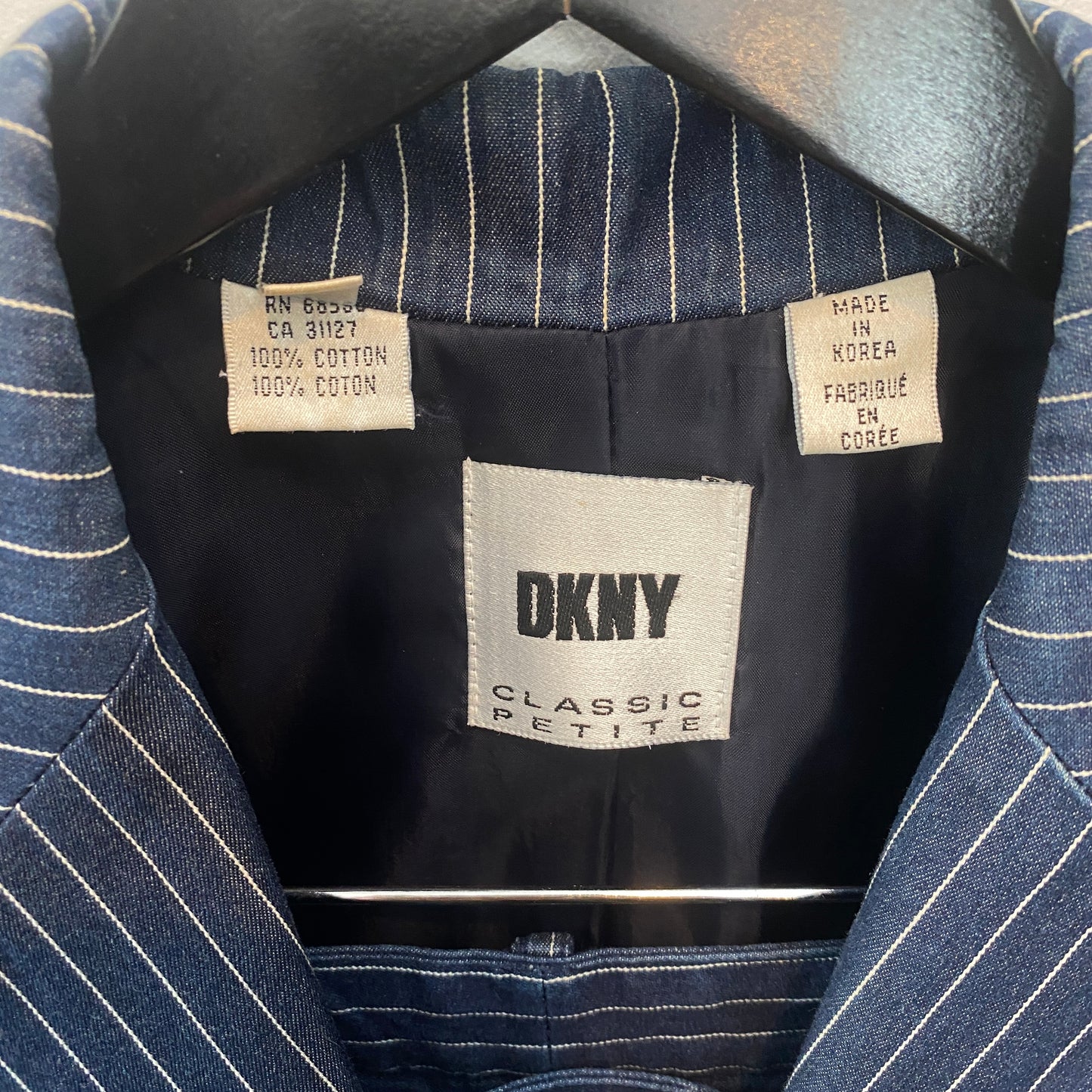 DKNY Petite Blue Pinstipe 2 Piece Suit
